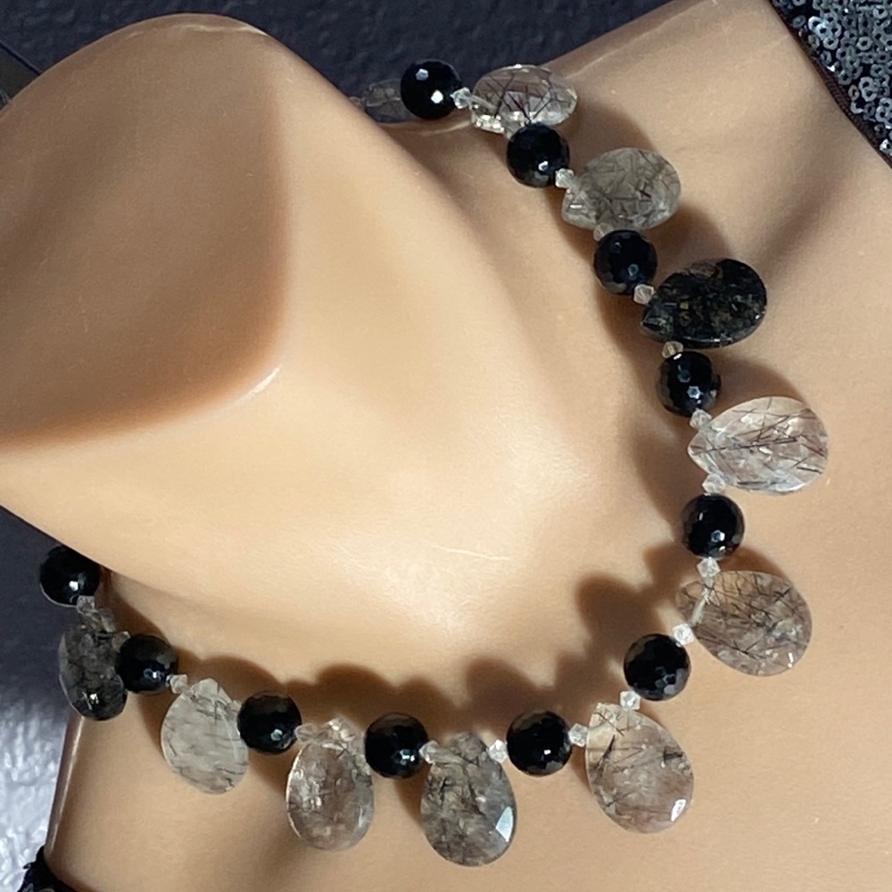 CARROLL DORSEY WALKER - signed necklace w tourmaline quartz crystals, 925 clasp